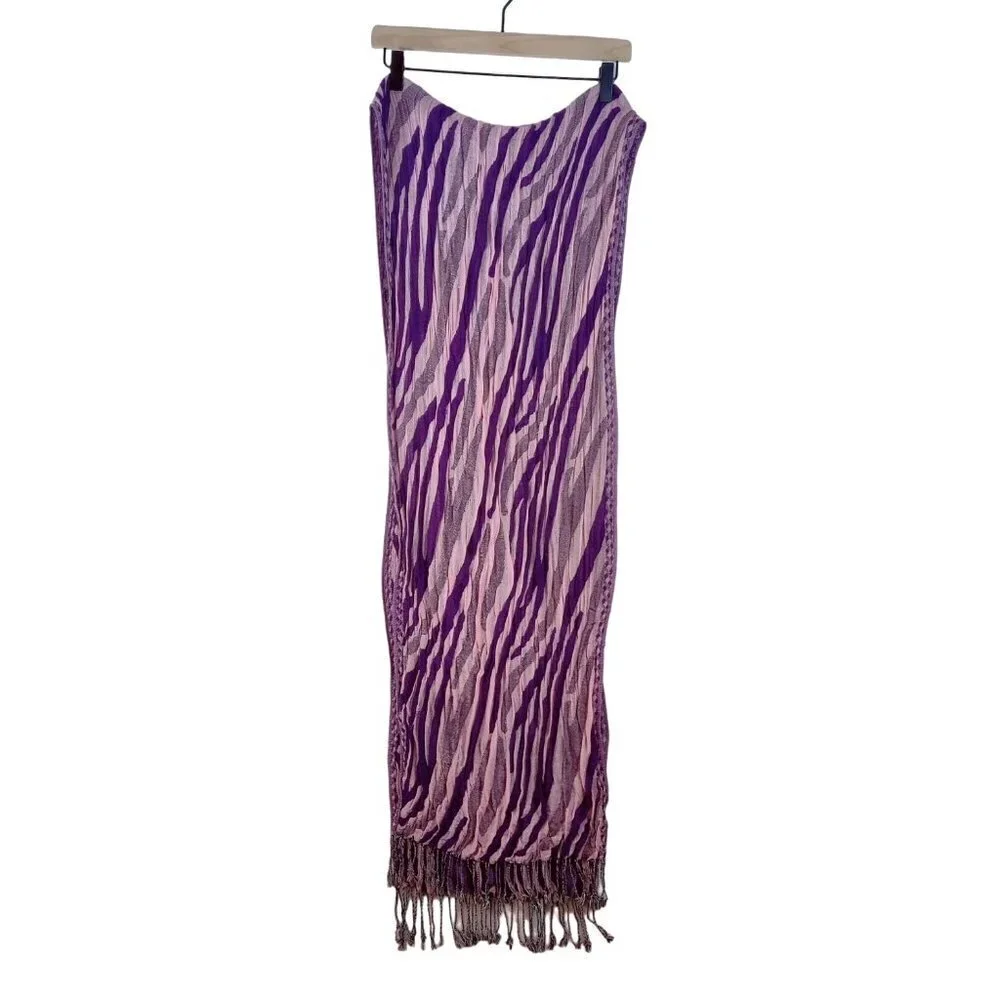Scarf Shawl Purple Pink Tone Fringe Crinkle Double Woven Material Texture Mesh